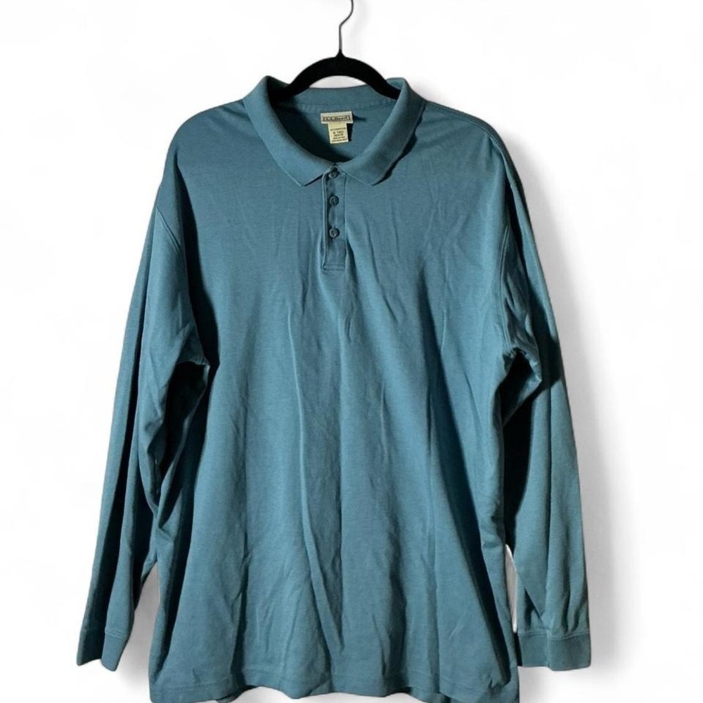 LL Bean‎ Mens XL Tall Pima Cotton Long Sleeve Polo Shirt Blue Teal 262176 Preppy